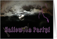 Halloween Party Invitation/Full Moon, Bats, Black Cat card