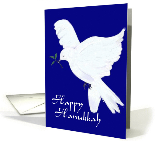 Happy Hanukkah-White Peace Dove with Olive Branch card (504299)