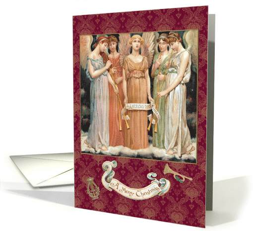 Vintage Christmas Angels Making Music Victorian Merry Christmas card