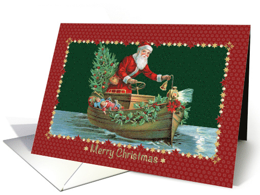 Santa Traveling in a Boat to Deliver Decorated Tree and... (1479568)