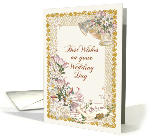 Lilies Wedding Bells Orange Blossoms Ornate Vintage Wedding Day card