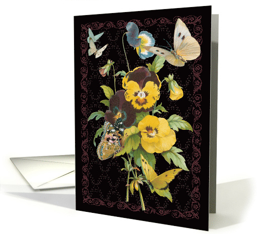 Pansies & Butterflies Blank Floral Note card (1574232)