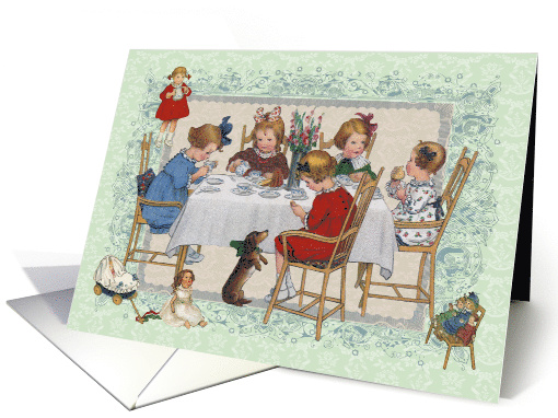 Little Girls sharing a Tea Party with her Best Friends Blank Note card