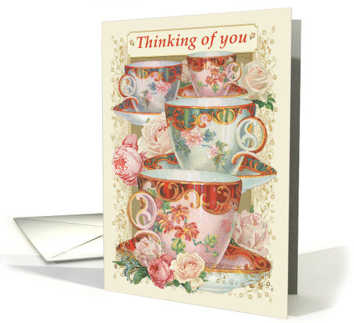 Thinking of You with Ornate Teacups and Roses Coronavirus card