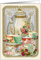 Vintage Teapot Teacups or Coffee Cups Blank Note card