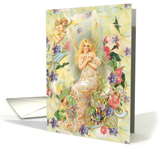 Fairy Friends, angels, cherubs, floral All Occasion Blank Vintage card