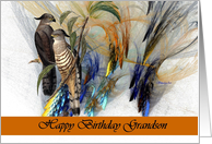 Grandson Happy Birthday - General - Fractal with Crested Hawks card