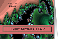 Cousin / Mother’s Day - Emerald Green & Pink Fractal Swirls card