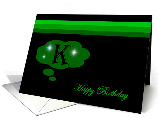 Happy Birthday - Emerald Green Monogram K card (1018611)