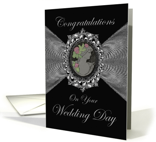 Wedding Day Congratulations / Cameo on a Silver Fractal card (1055735)