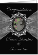 Wedding Congratulations - Daughter & Son-in-law / Cameo on a Silver Fractal card