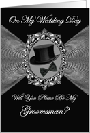 Groomsman - Wedding Day Invitation / Top Hat - Bow Tie on a Fractal card