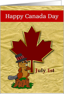 Happy Canada Day - Patriotic Beaver in a Top Hat and a Red Maple Leaf card