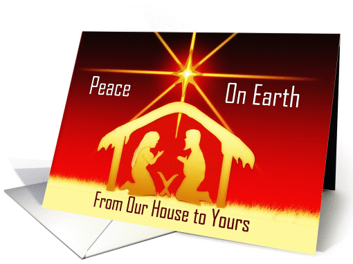 Peace On Earth / Christmas - From our House - Red & Gold Nativity card