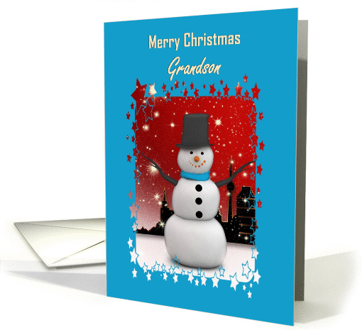 Grandson / Merry Christmas - Decorative City Snowman card (1300422)