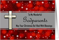 Godparents / Merry Christmas - Cross / Stars / Red Background card