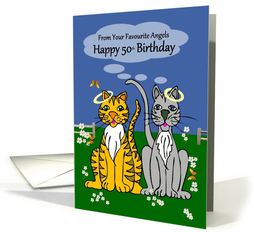 50th Birthday - General - Cartoon Cats with Fallen Halos card