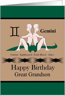 Great Grandson / Gemini Birthday - Zodiac Sign / The Twins card