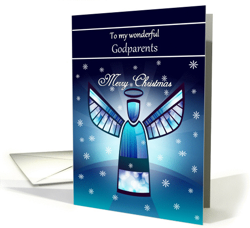 Godparents / Merry Christmas - Abstract Angel & Snowflakes card