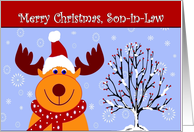 Son-in-Law / Merry Christmas - Reindeer in a Santa Hat card