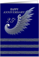 Happy Anniversary 25th / silver & navy card