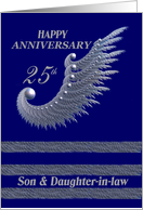 Happy Anniversary 25th - Son & Daughter-in-law / silver & navy card
