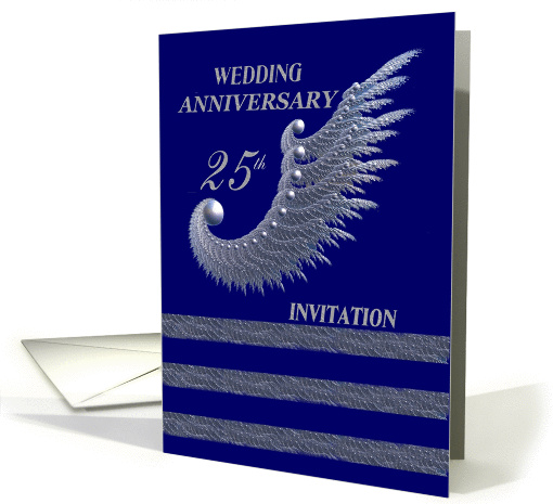 25TH Wedding Anniversary -   Invitation /   silver & navy card