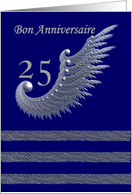 French - Bon Anniversaire / 25th Anniversary / silver & navy card