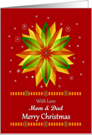 Mom & Dad - Merry Christmas / Vibrant Snowflake on a Red Background card
