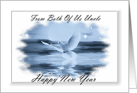 Happy New Year ~ From Both Of Us Uncle ~ Dove Flying Over Water - Blue Tones card