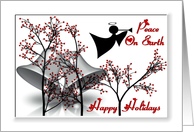 Peace On Earth / Happy Holidays ~ Bells / Angel / Red Berry Trees card