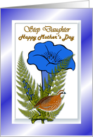 Step Daughter Happy Mother’s Day ~ Blue Flowers/Ferns/Bird card