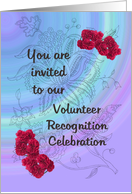 Volunteer Recognition Invitation Red Flowers on Blue card