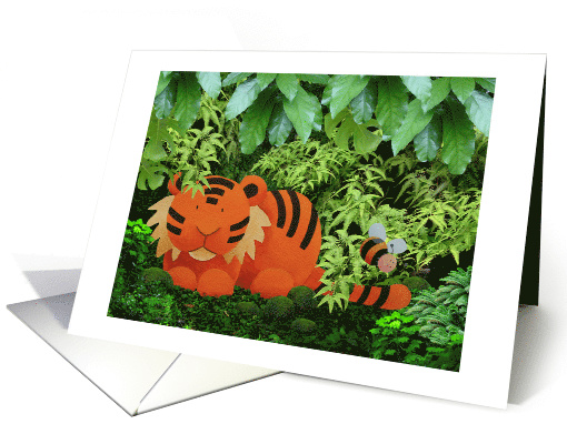 Tiger and a Cute Bee in the Jungle Blank Any Occasion card (1019775)