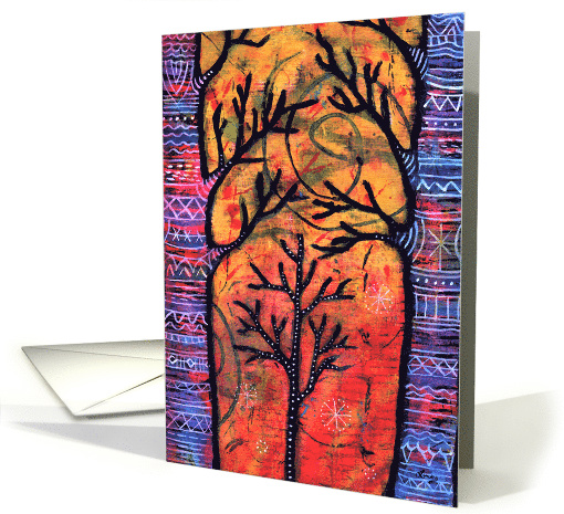 Colorful trees protecting baby tree card (1368744)