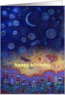 Happy Birthday Over the Moon Celestial Night Sky with Symbols card