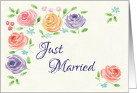 Watercolor Flowers Just Married Announcement card