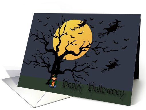 Happy Halloween-tree, witch, boy card (503932)