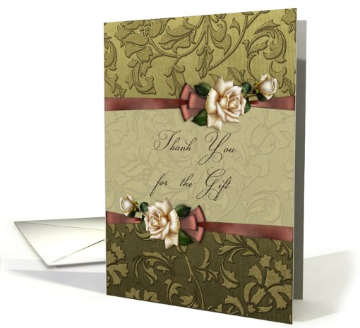Thank you for wedding gift, cream roses, rust ribbon card (601670)