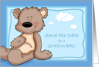 Save the Date for A Baby Shower, Baby Boy Teddy Bear Card