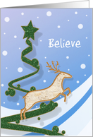 Believe - Reindeer + Holiday Tree card