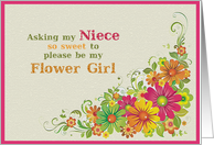 Be My Flower Girl Niece Request Flowers and Swirls card