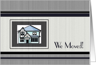 We Moved Announcement House Blue Black White Grey card