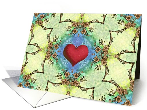 Blank Note Card, Red Gold Heart Scroll Pattern card (657518)