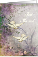 Just Married Announcement Doves Floral card