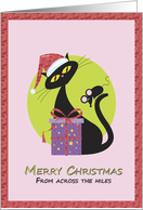 Merry Christmas From Across the Miles - Far away- Santa Kitty - Mouse card