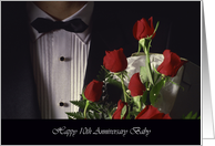 Wedding Anniversary 10th Man in Tux with Red Roses card