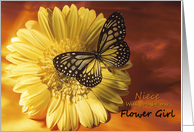 Flower Girl Niece Invitation - Elegant Butterfly on a Yellow Gerber Daisy card