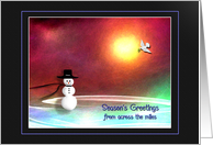 Season’s Greetings - across the miles - Snowman and Dove card