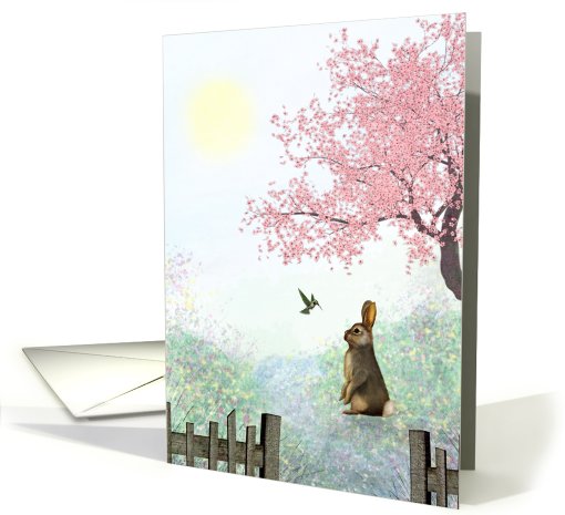 Note Card - Rabbit - Hummingbird - Outdoor Scene card (770748)